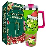 BAISHIDA 40 oz Christmas Tumbler with Handle and Straw, Stainless Steel Tumbler with Lid Straw, Car Mug Sports Travel Gift 40oz Insulated Tumblers (Christmas 18)