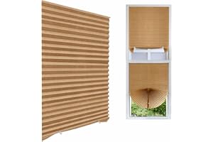 JLONG Cordless Blackout Pleated Fabric Shade Window Shades Blinds Darkening Temporary Light Filtering Pleated Paper Shade Easy to Install and Cut for Home Bedroom Office Windows HxW(59" x 35")