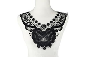 Carytalee 2 PC Black Lace Applique Flower Patches Sew on Embroidery Trim for DIY Sewing Crafts Clothing Wedding Dress Applique Decoration, 14 x 11.8 Inch