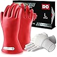 DongChu Natural Rubber Gloves Class 00 Low Voltage Electrical Insulating Linesmen's Gloves Double-Layer Design Cotton Anti-Static Knitted Gloves As Lining Size 9 Red