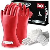 DongChu Natural Rubber Gloves - Class 00 Low Voltage Electrical Insulating Linesmen's Gloves with Double-Layer Design, Cotton Anti-Static Knitted Lining, Size 9, Red