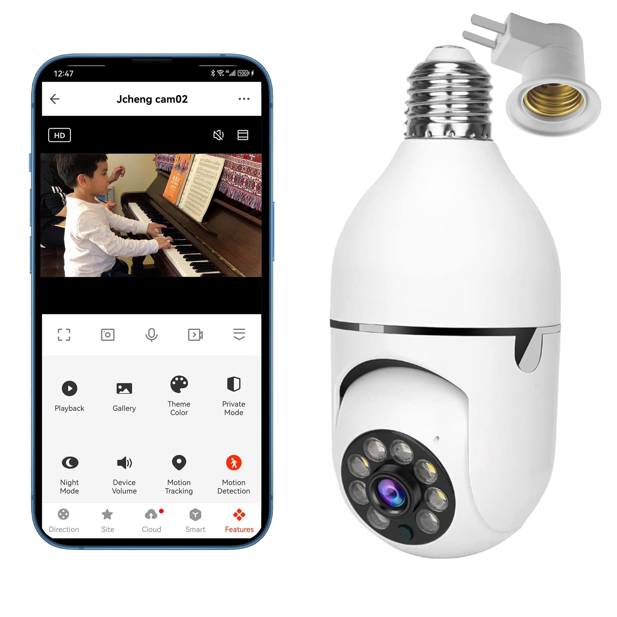 JCHENG Light Bulb Security Camera | 4MP 355° Rotating Guard | Compatible with Alexa/Google Assistant/Alarm System | SD Card Included |Indoor
