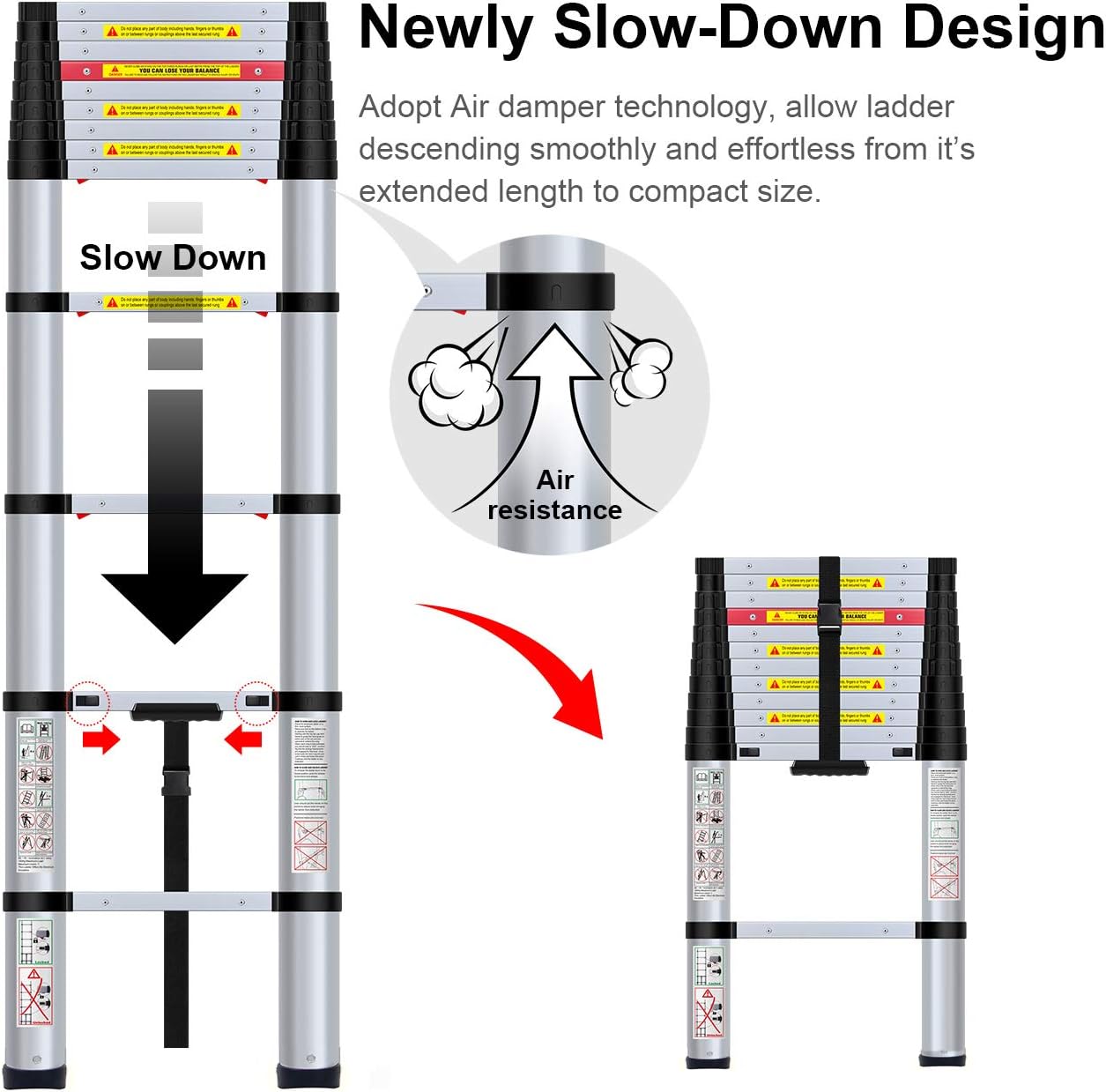 WolfWise 8.5FT Aluminum Telescoping Ladder, Collapsible Extension Ladder, 330lbs Max Capacity: Kitchen & Dining