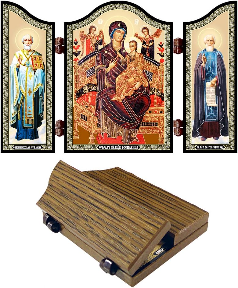 NKlaus 1448 Mother of God All Kings Wood Triptych Orthodox Icon Vsecarica, Gm All K?nigen, 8L x 1W cm - Image 3
