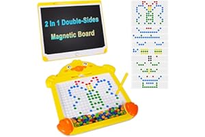 DANLINAN 2 in 1 Magnetic Drawing Board, Large Magnet Doodle Board with Pen and Dot Beads, Color Shape Pattern Art Pad, Montessori Educational Traveling Toy Gift for 3 4 5 6 Years Old Toddlers