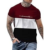 Floerns Men's Letter Print Short Sleeve Colorblock Crewneck Casual Tee Shirt