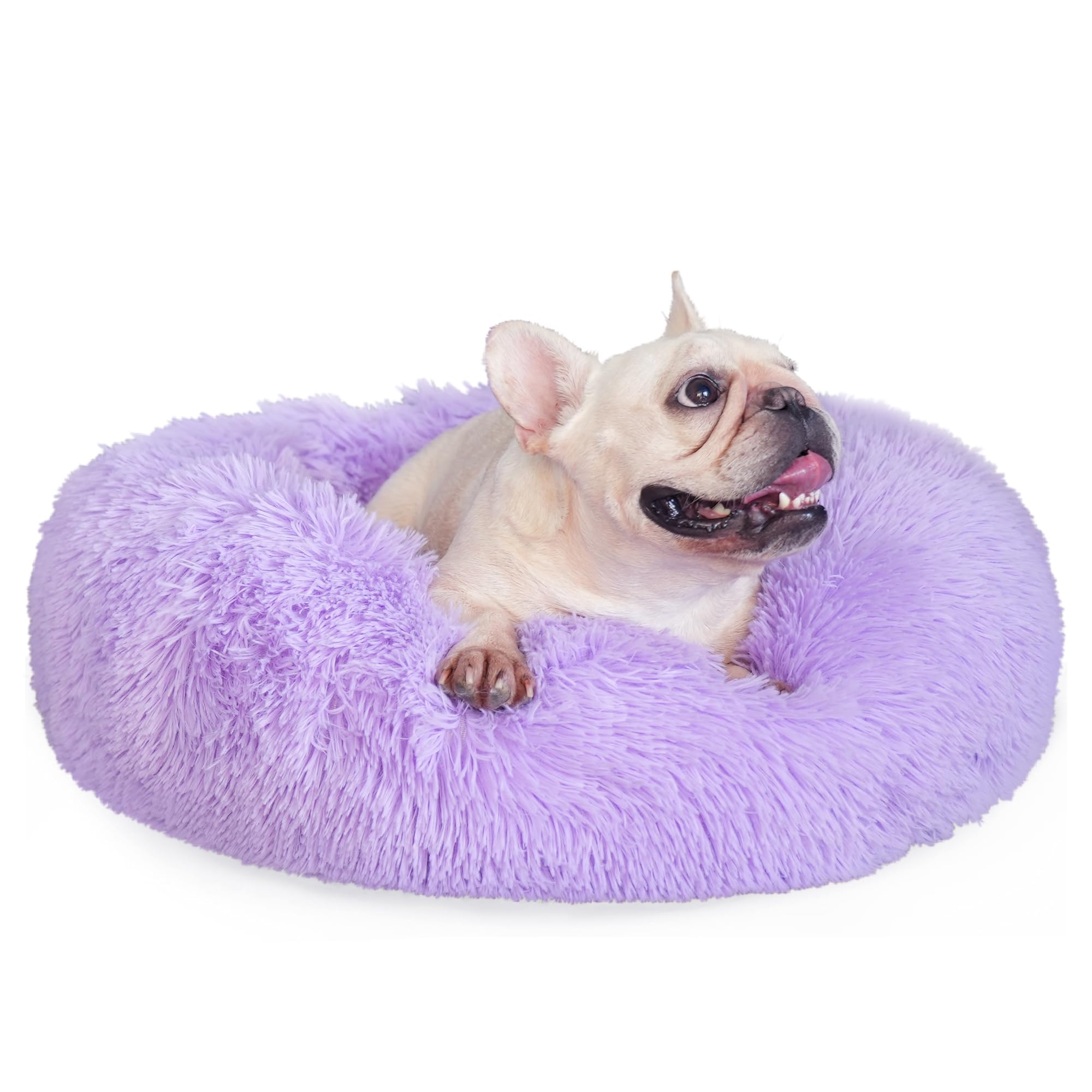 Photo 1 of Purple Dog Bed Medium Size Dog 23 Inch Anti-Anxiety Donut Cuddler Bed, Warming Cozy Soft Fluffy Faux Fur Plush