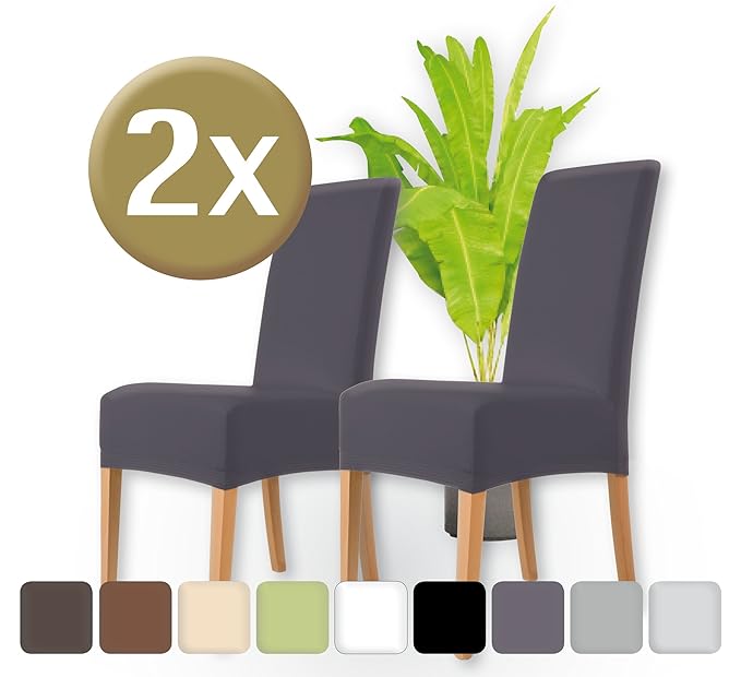 ENTSPANNO Luxus Stretch Stuhlhussen in Grau | 2 Stück Packung | elastischer Bezug für Stuhl und Schwingstuhl aus gekämmter Ba