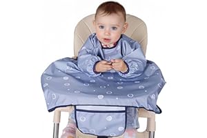 MOTEERLLU Coverall Baby Feeding Bib for Eating,Long Sleeves Bib Attaches to Highchair and Table,Weaning Bibs