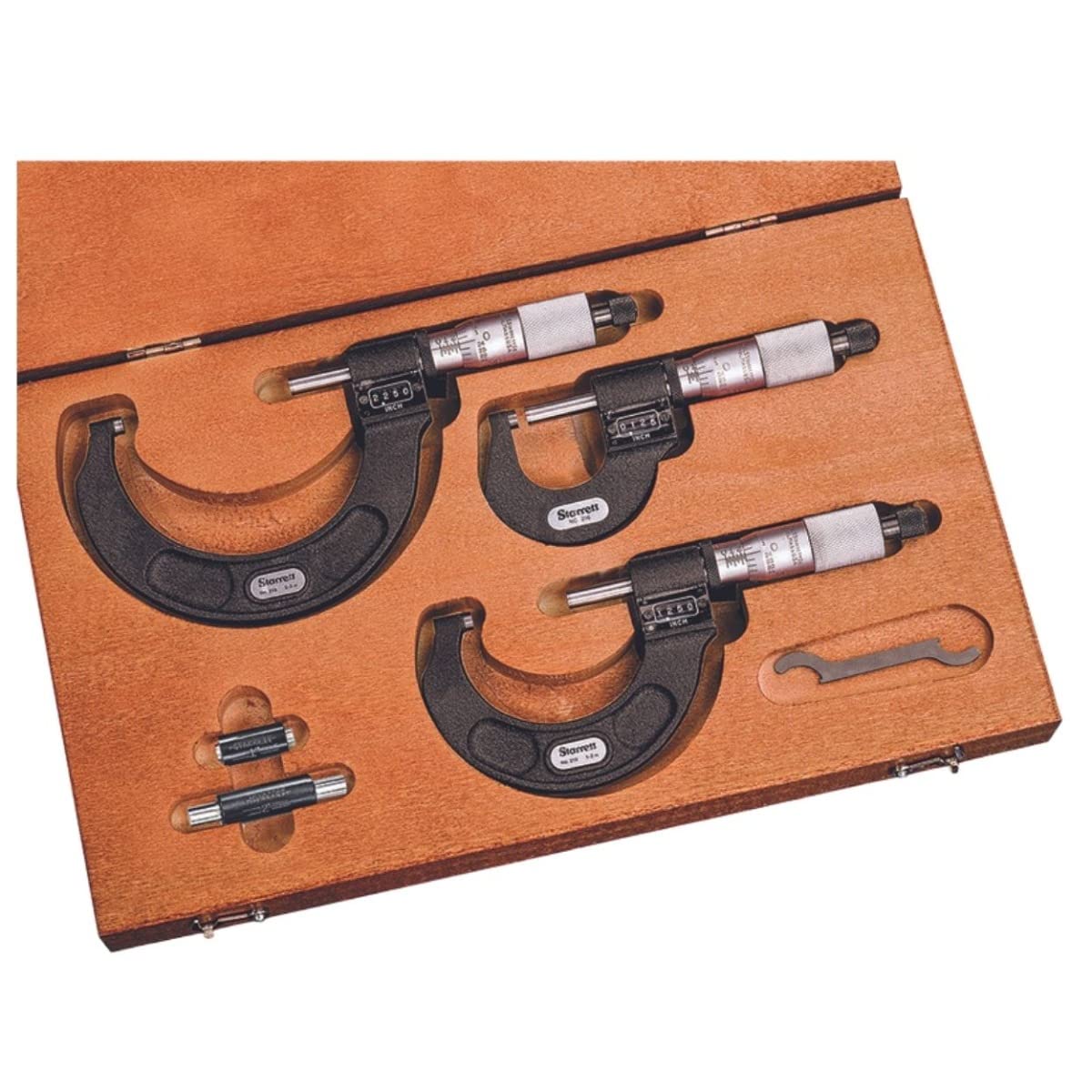 Starrett ST216AXRLZ Digital Outside Micrometer Set, Ratchet Stop, Lock Nut, Carbide Faces, 0-3" Range, 0.0001" Graduation