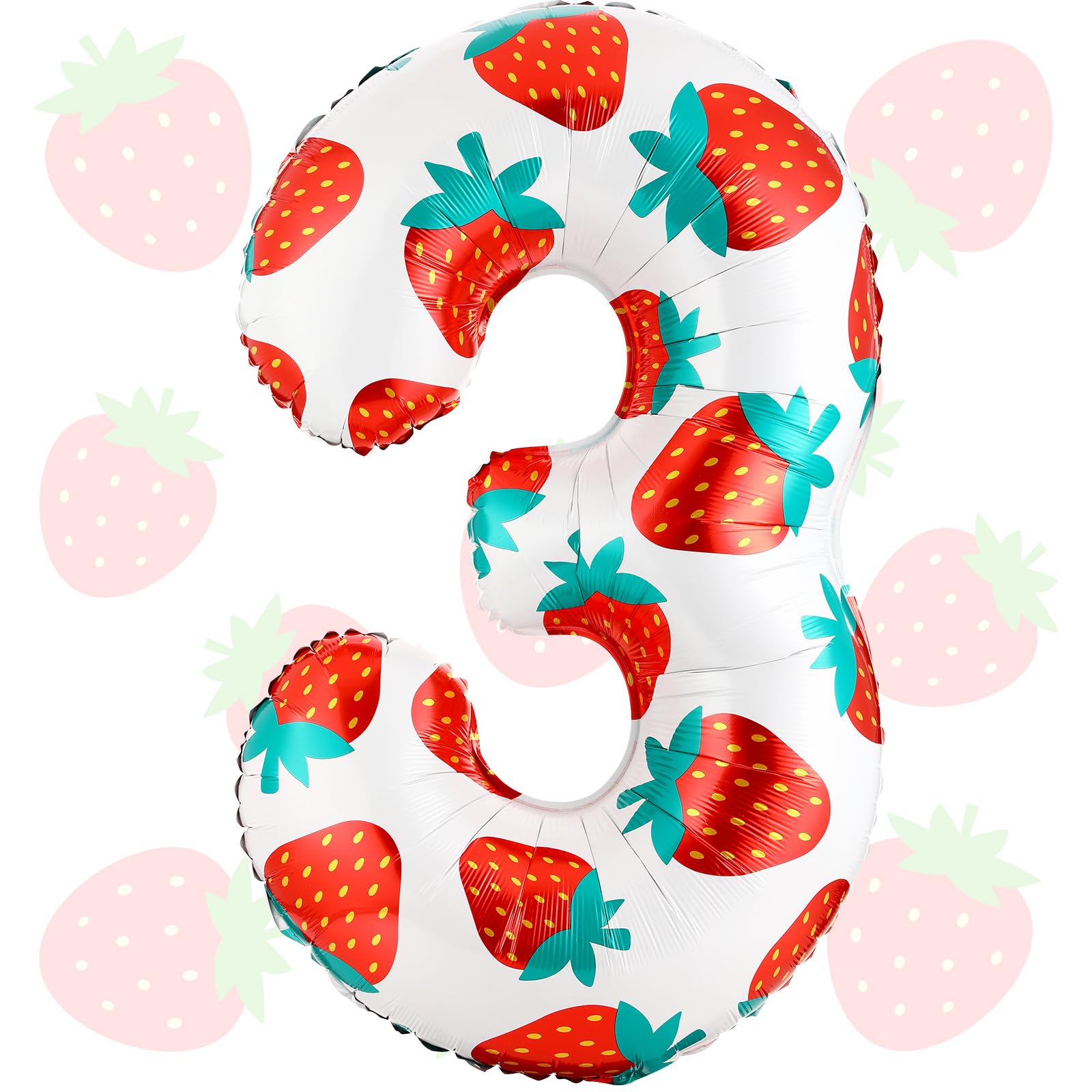 Photo 1 of Lunmon 40 Inch Strawberry Balloons Strawberry Number 3 Balloons Sweet Fruit Balloons Berry Birthday Party Supplies for Girls Sweet Strawberry Birthday Party Decorations
