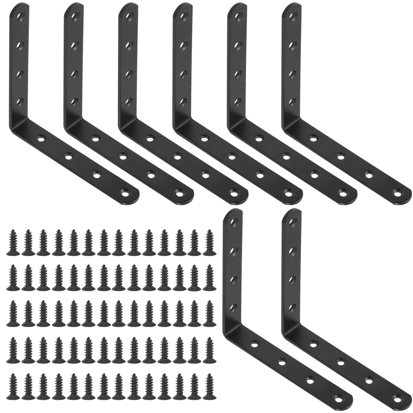 Glarks 8 Sets Black L Bracket Right Angle Corner Brace Joint Fastener for Wood Chair Bookshelf Board Window Furniture Cabinet (125x125x3mm)