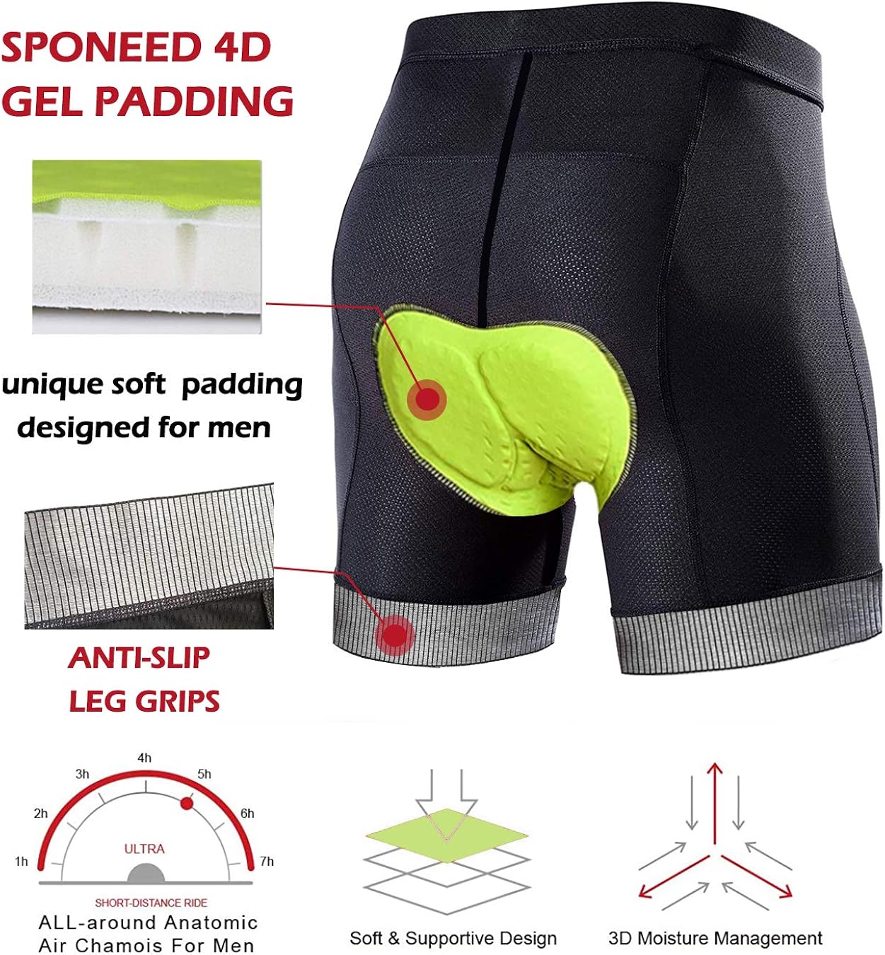 Sports Men's Cycling Shorts 4D Padded Bicycle Riding Pants Bike Biking Clothes Cycle Wear Tights: Clothing