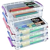 Odowalker 6 Pack Large Capacity Pencil Boxes with Buckles Office Supplies Storage Organizer Box 8.5x4 Stackable Clear Pen Container Multipurpose Plastic Pencil Box for Gel Pens Erasers Drawing Tools