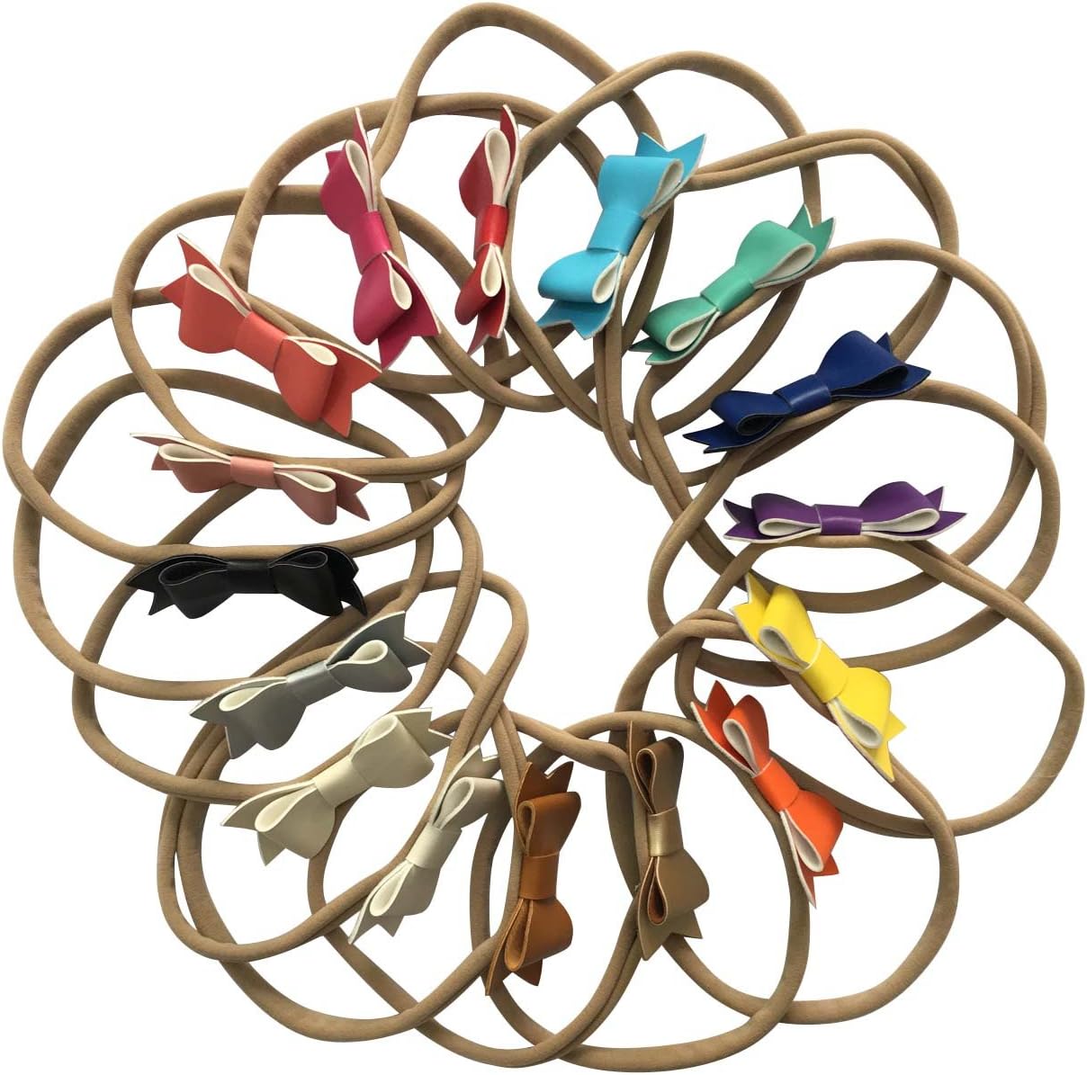 Rsky Baby Girl Headbands Leather Hair Bow Nylon Band for Newborn Infant Toddler 16pcs