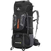 Bseash 80L Waterproof Hiking Camping Backpack with Rain Cover, Lightweight Outdoor Sport Travel Daypack for Climbing Touring (Black)