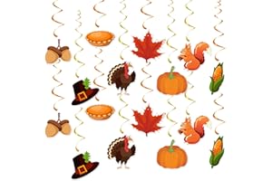 Thanksgiving Fall Hanging Swirls Party-Decorations - 24Pcs Streamers Garland,Turkey Maple Squirrel Pumpkin Ceiling Outdoor Indoor Windows Wall Autumn Baby Bridal Shower Wedding Decor Supplies Hugtmr