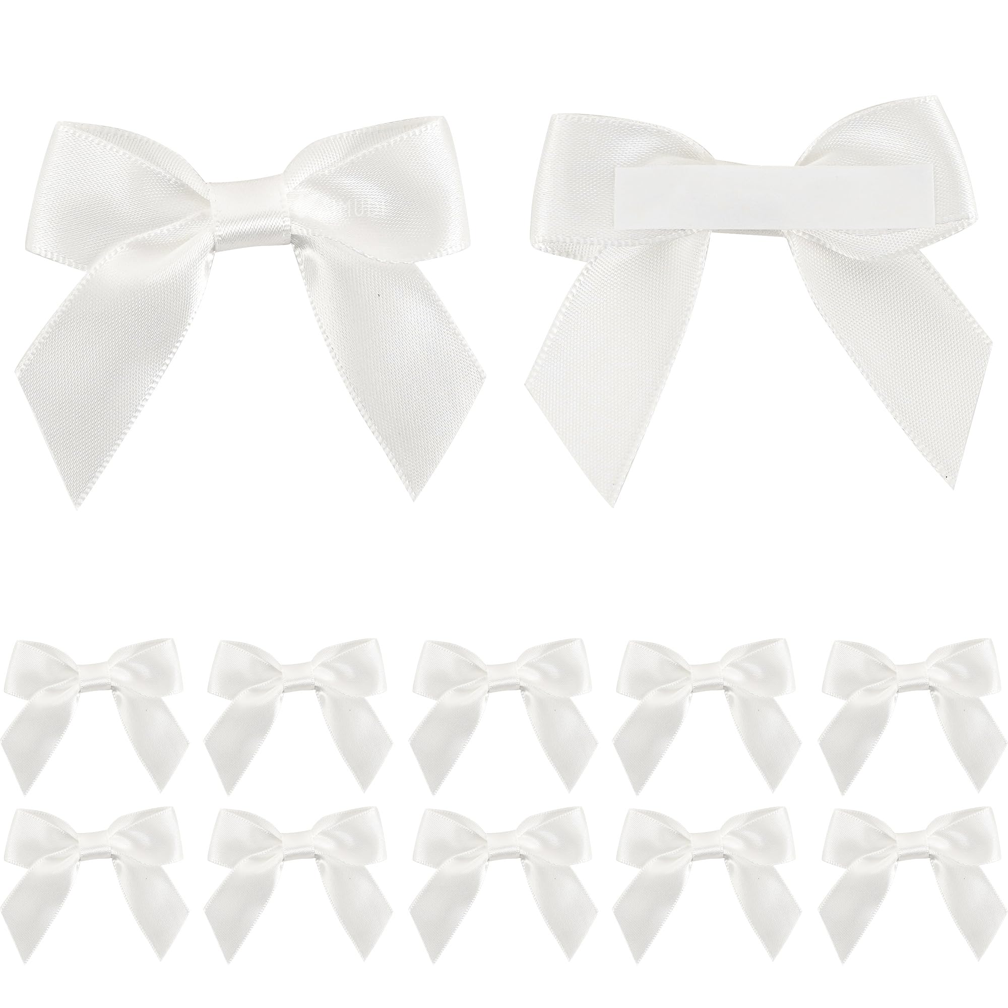 Photo 1 of AIMUDI White Satin Ribbon Bows 2" Self Adhesive Satin Bows for Gift Wrapping Premade Ribbon Bows with Double-Sided Tape for Making Crafts Baby Shower Birthday Party Wedding Decorations, 50 PCs