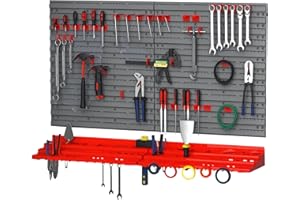 DURHAND 54 Piece Pegboard and Shelf Tool Organizer Wall Mounted DIY Garage Storage with 50 Hooks, Red