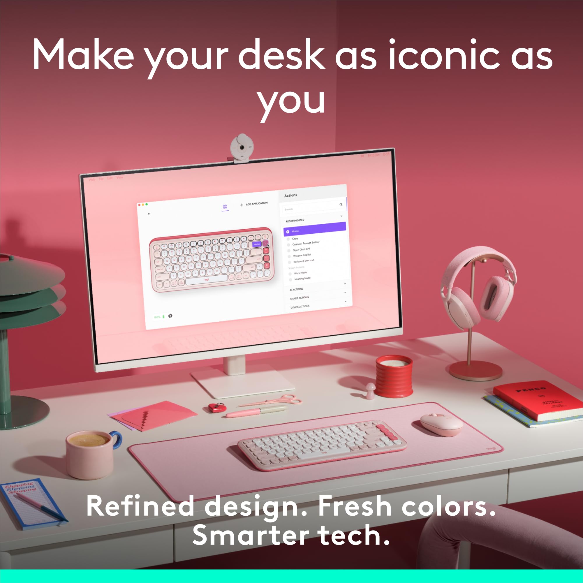 Logitech POP ICON Keys Wireless Bluetooth Keyboard, Comfortable Typing, Programmable Keys, Easy-Switch Between up to 3 Devices, for Laptop, Tablet, PC – Rose and Off-White