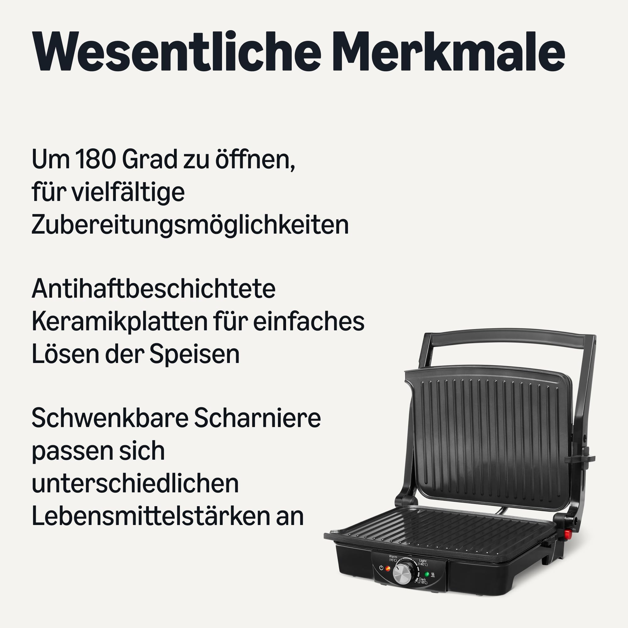 Amazon Basics Elektrischer Kontaktgrill mit Temperaturregelung, Plattengriller für Sandwiches, Paninis, Burger, Antihaftplatten, 2000W, Schwarz 2