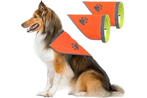 DQGHQME 2 Pack Orange Dog Bandana Collar for Large Dogs Hi-Visibility Reflective Dog Collar Vest Blaze Orange Velcro Bandana 