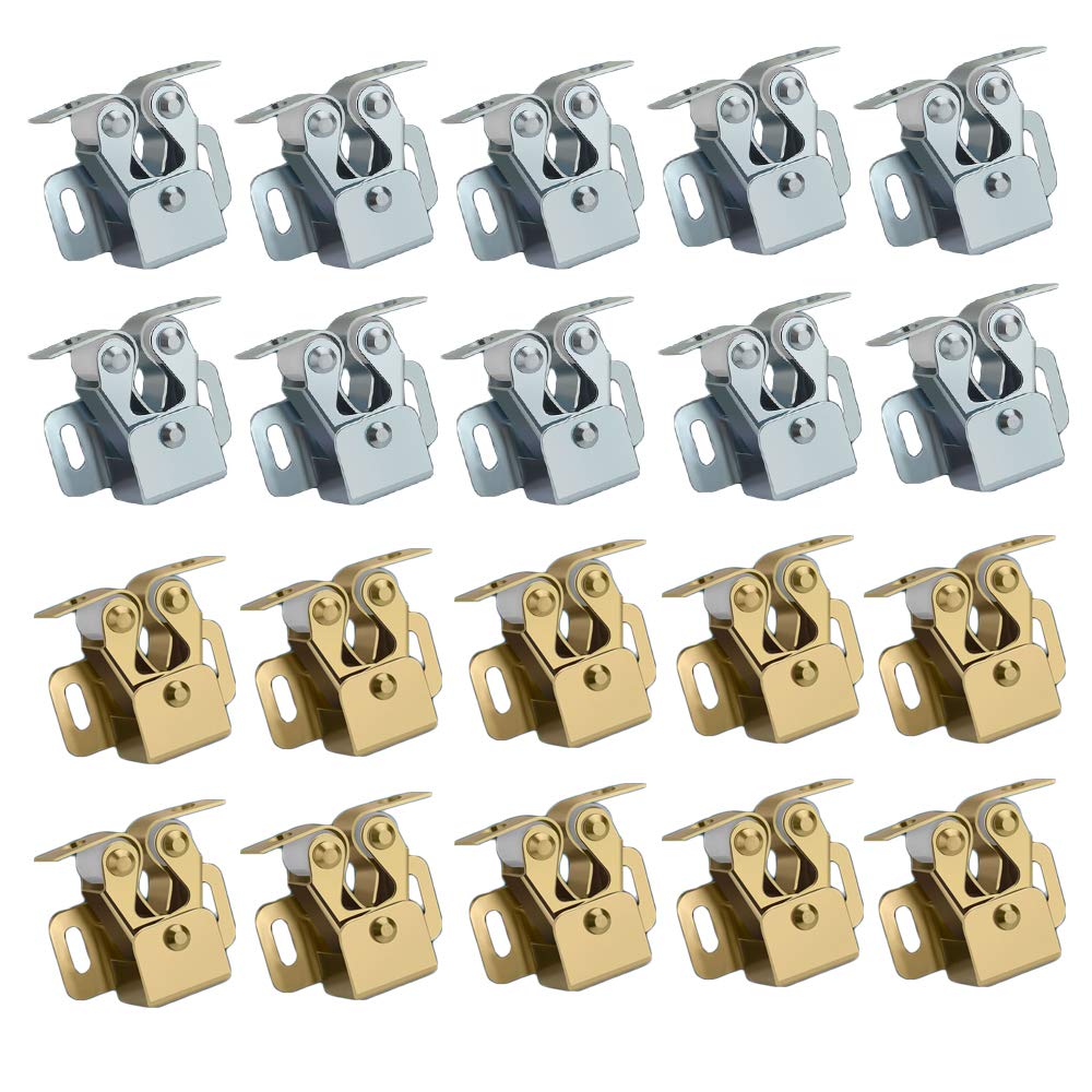 Pack of 20 Double Roller Door Locks, Furniture Catches, Adjustable Double Roller Catches, Wardrobe Door Latch Catch Set, Steel Double Roller Door Catch for Kitchen Cupboard Doors Cabinets