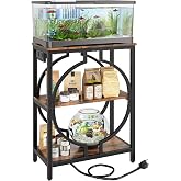 HavenlyYouth 10 Gallon Aquarium Stand with Power Outlet, 3 Tier Heavy Duty Metal Fish Tank Stand with Storage, Fish Tank Table for Home Office, 21.3" x 11.8" x 29", Rustic Brown