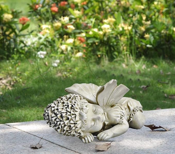 YO Sleeping Angel Ornament Fairy Figurine Garden Sculpture Resin Indoor Outdoor Decoration