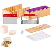 VEVOR Soap Making Kit, Bamboo Cutting Box and Inner Box with Silicone Mold, Stainless Steel Straight Cutter and Wavy Cutter, 100 Bags and 105 Stickers, Soap Making Supplies DIY Kits for Adults