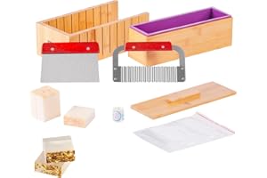 VEVOR Soap Making Kit, Bamboo Cutting Box and Inner Box with Silicone Mold, Stainless Steel Straight Cutter and Wavy Cutter, 100 Bags and 105 Stickers, Soap Making Supplies DIY Kits for Adults