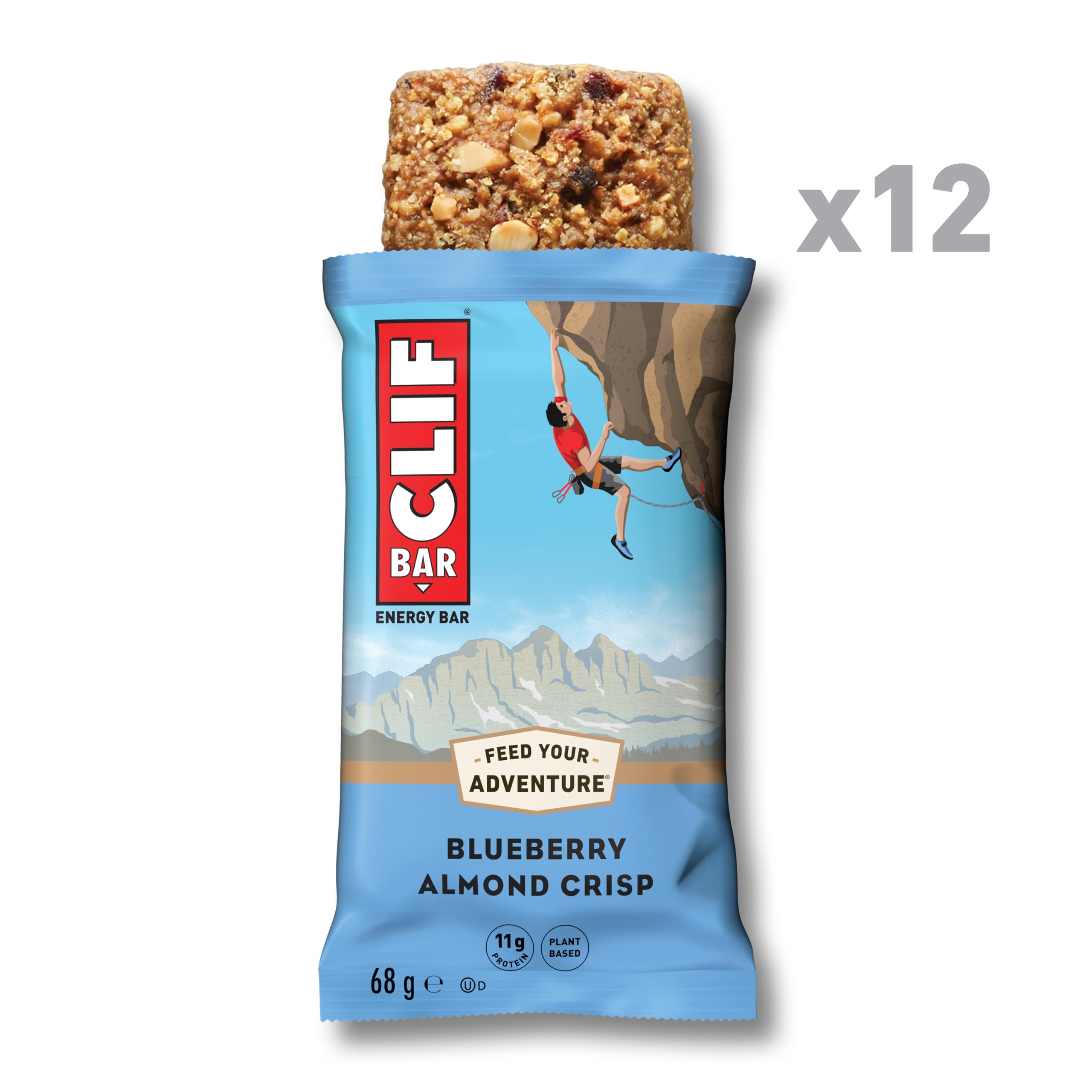CLIF BAR | Energieriegel | mit 11g pflanzlichem Eiweiß | Blueberry Almond Crisp | Energy Bar | Pflanzlicher Proteinriegel für Laufen, Marathon-Training, Radfahren und Ausdauersport | 12 x 68 g 4