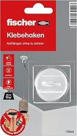 fischer Adhesive Hooks White Self-Adhesive Wall Hook No Drilling Strong Hold up view 1