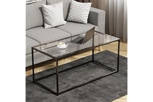 EASY PAWS Glass Coffee Table Modern Center Table,Minimalist Coffee Table for Living Room,Tempered Glass-top with Sturdy Metal Frame, Easy Assembly,Black