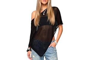 Navneet Women Off One Shoulder Sheer Ponchos Top Beach Swimsuit Cover Up Asymmetrical Crochet Shawl Summer