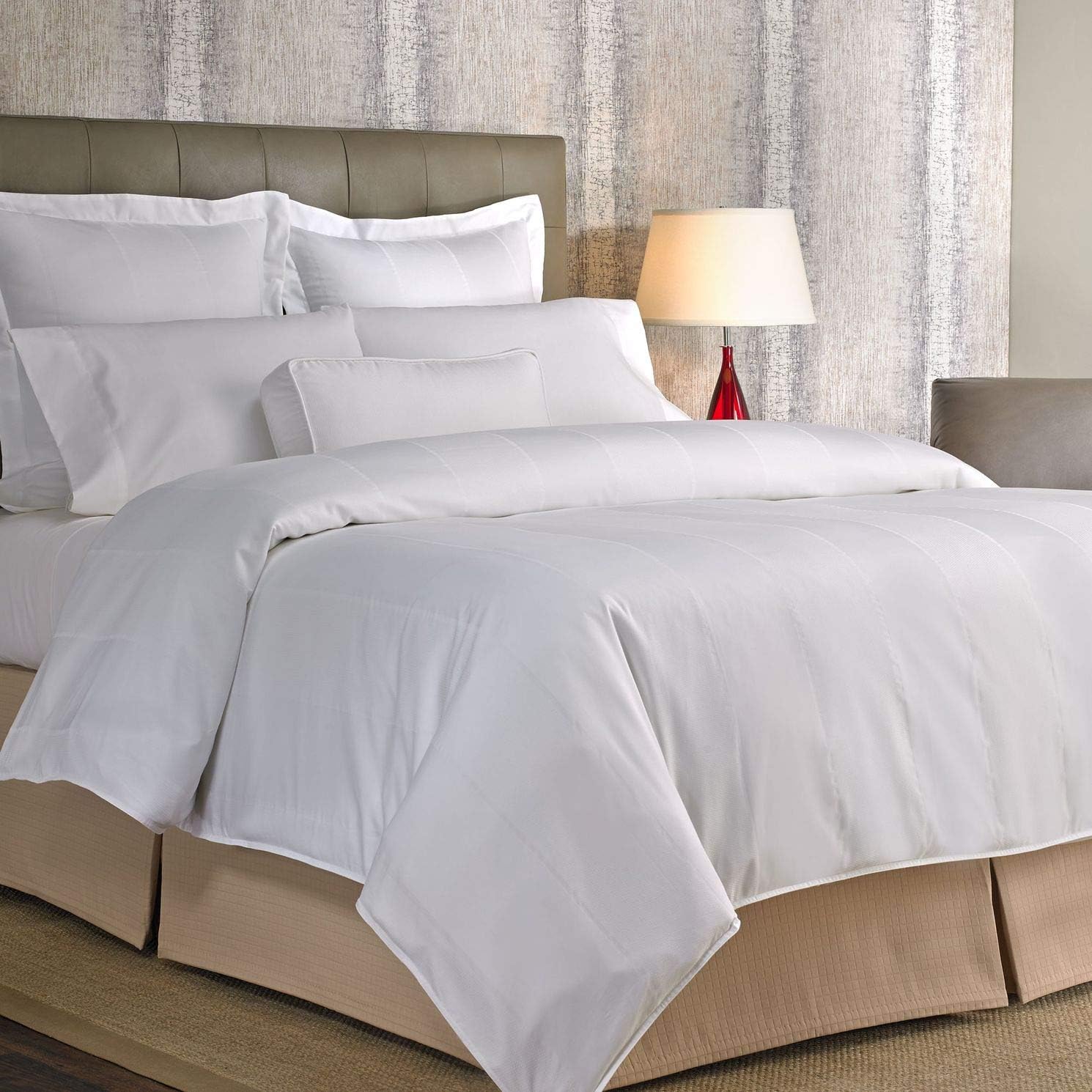 Marriott Bird's Eye Stripe Duvet Cover - Ultra-Soft, Breathable Cotton Blend Duvet Cover with Reversible Design - Exclusive Bird's Eye Stripe - Full
