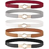 JASGOOD Women Retro Fashion Elastic Belt Stretchy Skinny Waist Belt for Dress Jeans Pants with Metal Gold Buckle