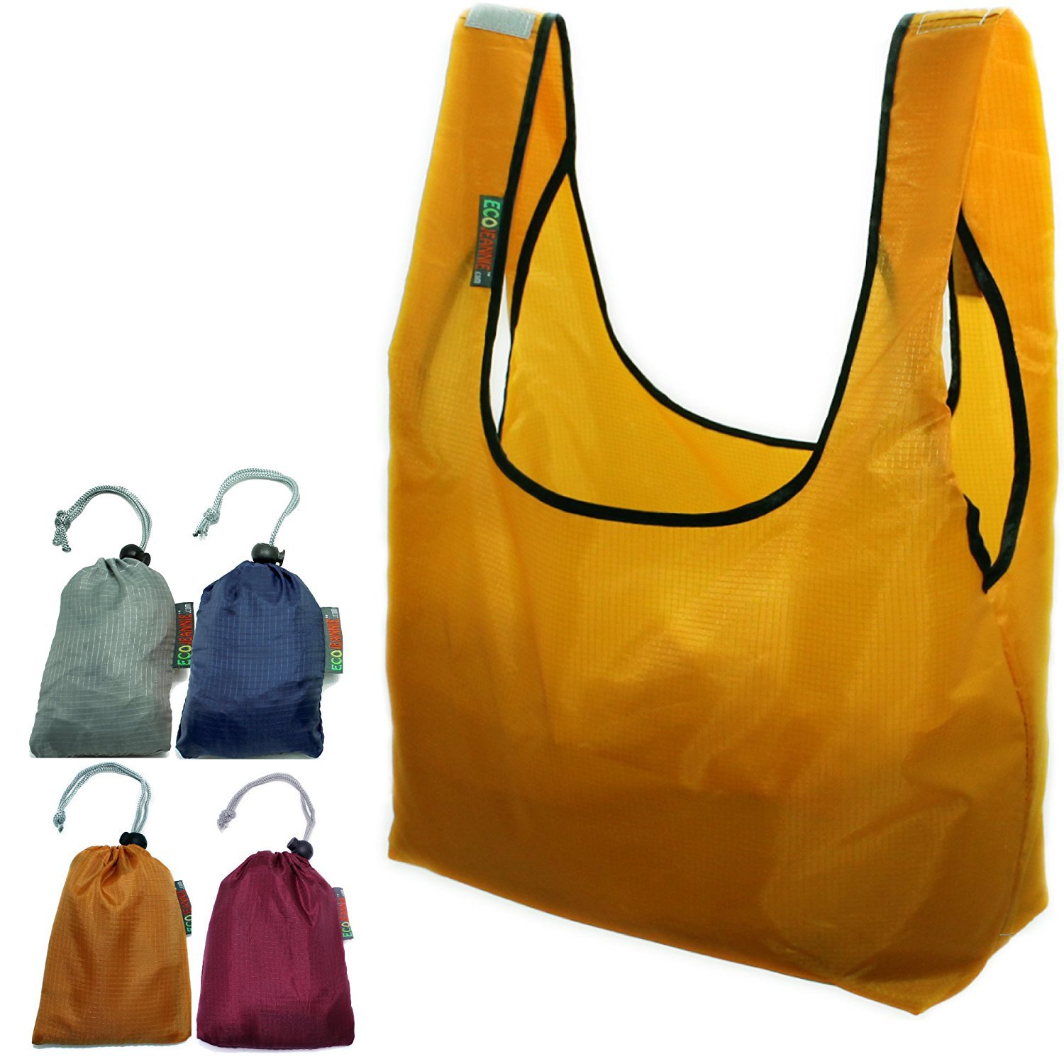 EcoJeannie 4 Pack Super Strong Ripstop Nylon Foldable Reusable Bag Grocery Shopping Tote Bag With Built-In Pouch, Rbs044 — image 1