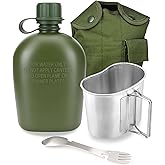 ShenDu Military Canteen, WWII US GI Style 1 Quart Water Canteen Kit with Aluminum Canteen Cup, Stainless Steel Spork & Cover for Camping, Hiking, Backpacking