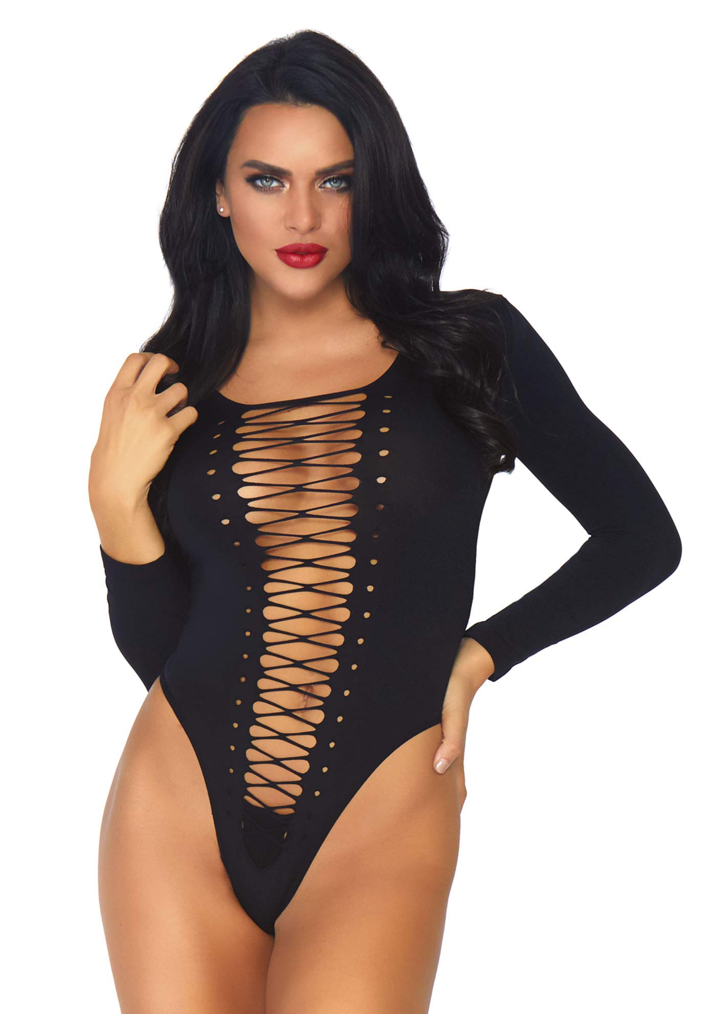 Leg Avenue Long Sleeved Bodysuit, Black, One Size