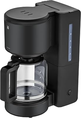 Stelio Aroma - Cafeteira com filtro e garrafa de vidro, café filtrado, 10 chávenas, máquina de café em aço inoxidável, sistema anti-gotejamento, placa de aquecimento, desligamento automático, 1000 W, preto mate