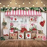 Strawberry Market Backdrop Spring Strawberry Shop Photography Background Sweet Girl Birthday Party Decoration Farmhouse Strawberry Red Fruits Backdrop Baby Shower Party Supplie (7X5FT)