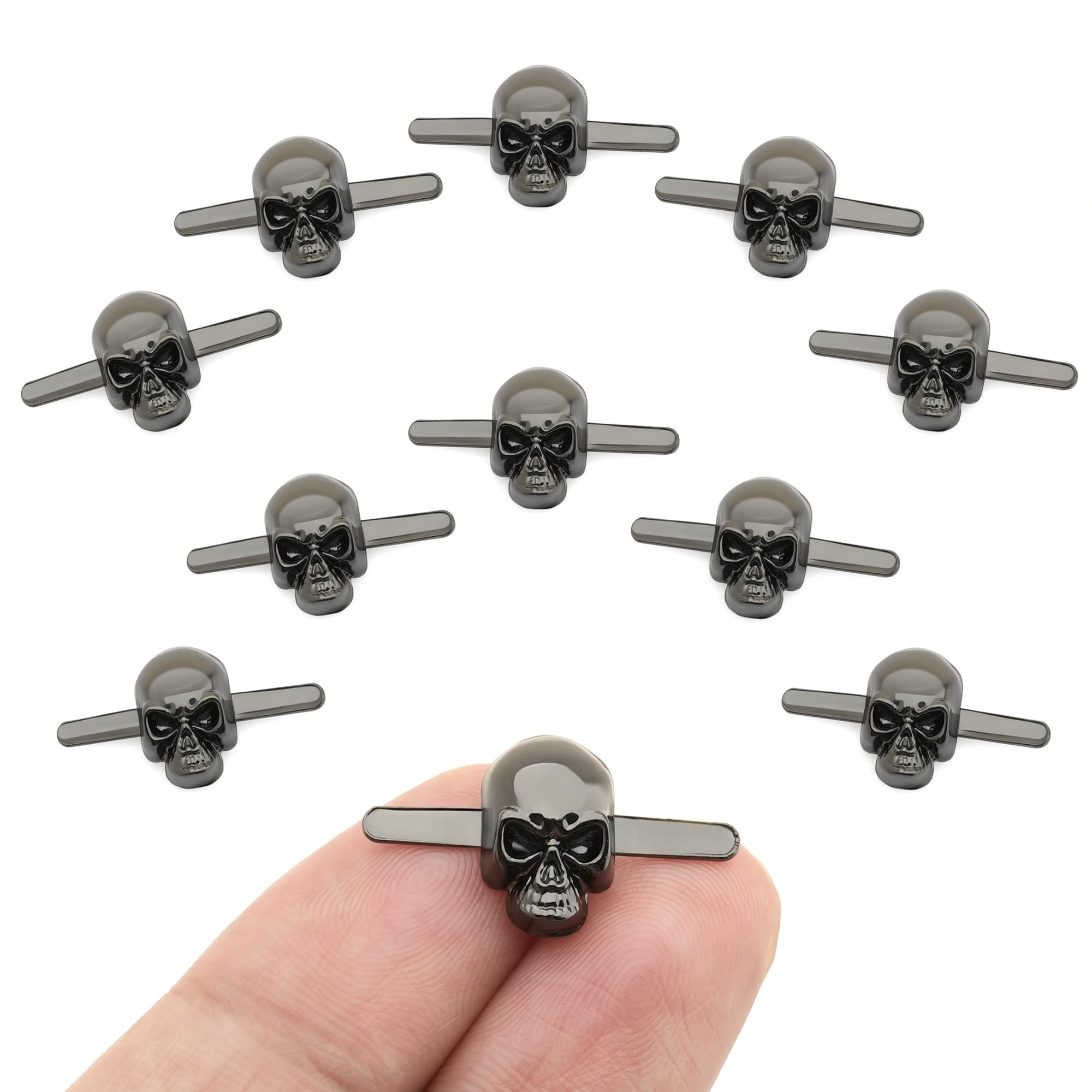 CRAFTMEmore Silver or Gun Black Skull Head Bone Prong Stud Gothic Style Ghost Studs Leather Craft Decorations Pack of 10 (Small 8 x 14 mm, Gunmetal)