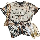 Retro Steer Skull Western T-Shirt Women Vintage Country Music Shirt Cute Cowgirl Graphic Cowboy Tees Tops