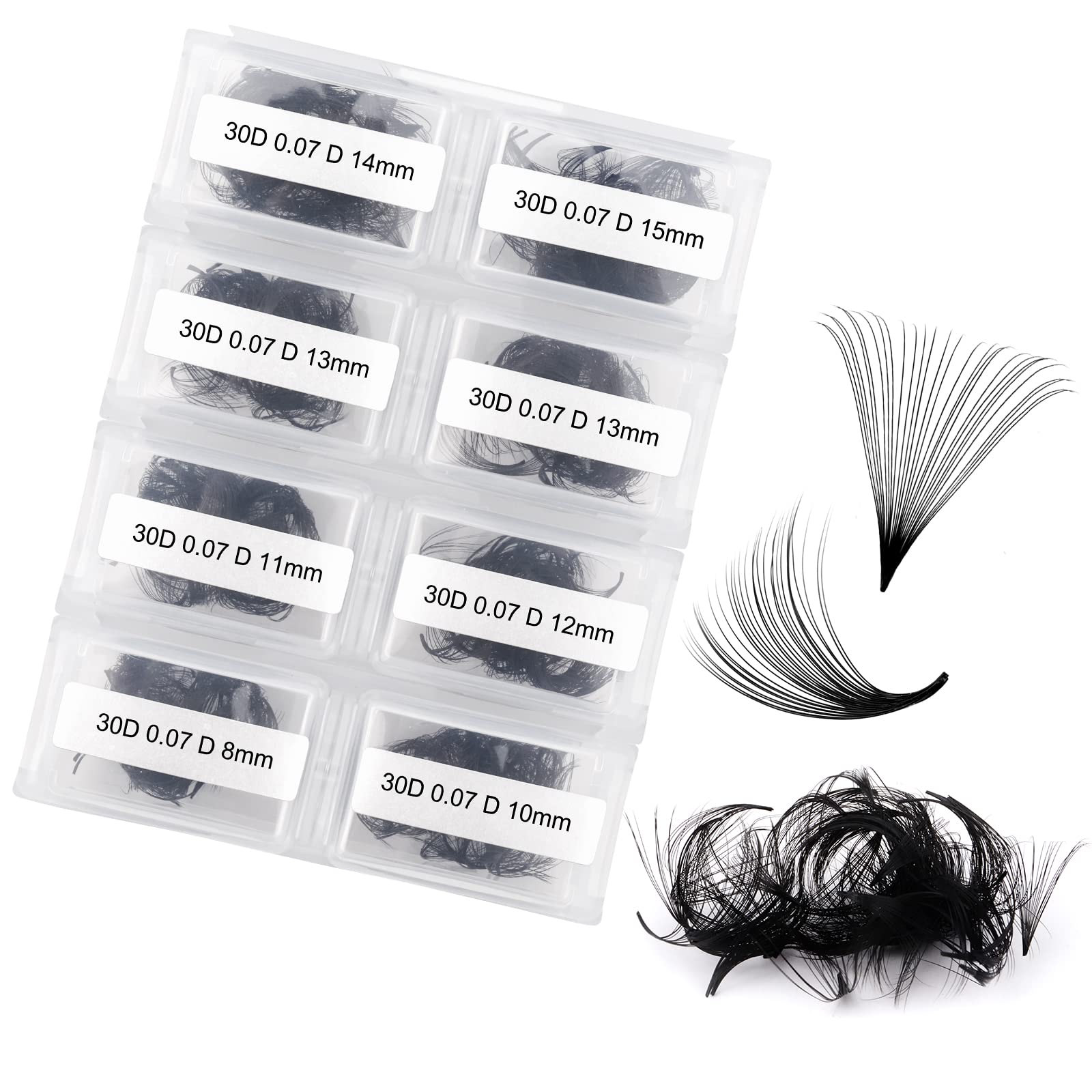 Fadlash Promades Eyelash 30D 0.07mm D Curl Volume MIX 8-15mm 600pcs Lash Extensions Loose Fans Pre Made Volume Lashes