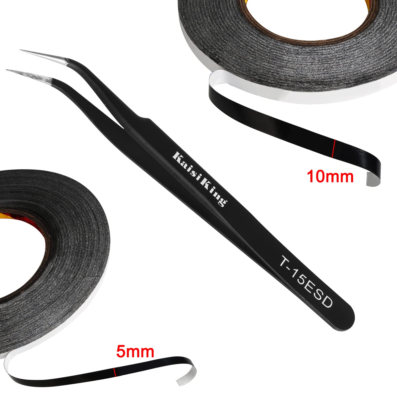 Kaisiking 5mm / 10mm x 50M Double Sided Adhesive Tape LCD Touch Screen Tape Phone Repair Tape with 1 Tweezers for Cell Phone, iPad, Tablets, Laptops, Camera, LCD Screen