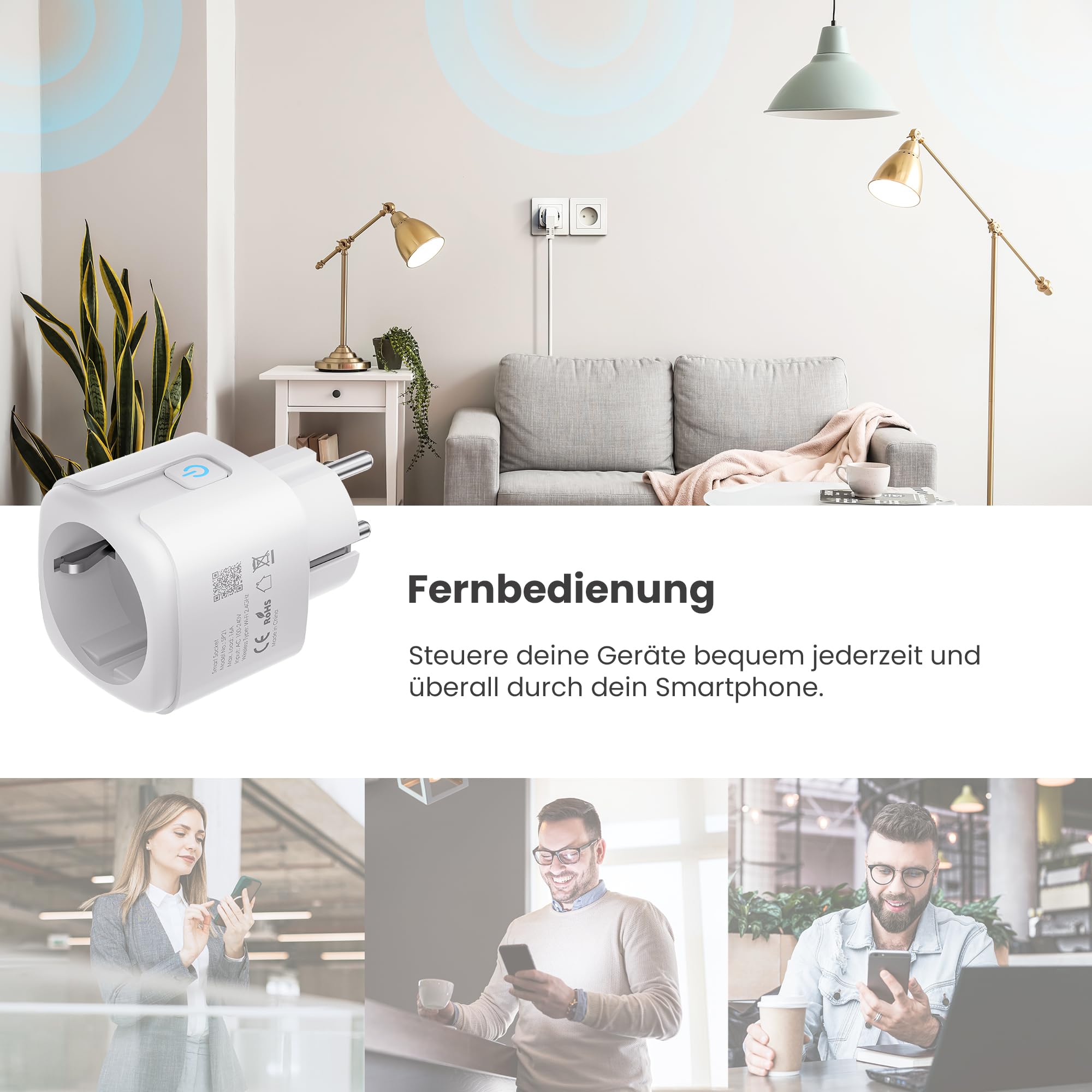 UPXNBOR Smart Steckdose, 16A Smart Home WLAN Steckdose mit Strommessung, Alexa Socket Funktioniert mit Alexa, Google Home, Timer & APP Fernzugriff, Kein Hub notwendig, Nur 2.4GHz WiFi (4er Pack) 5