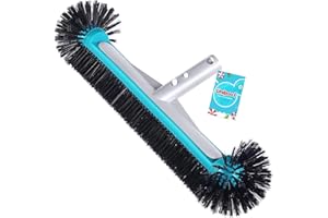 UNIPOOL Swimming Pool Brush Head with Round Ends,17.5" Heavy Duty Aluminum Back Head for Cleans Walls, Tiles & Floors, 7 Rows Premium Nylon Bristles with EZ Clips (Blue Black)