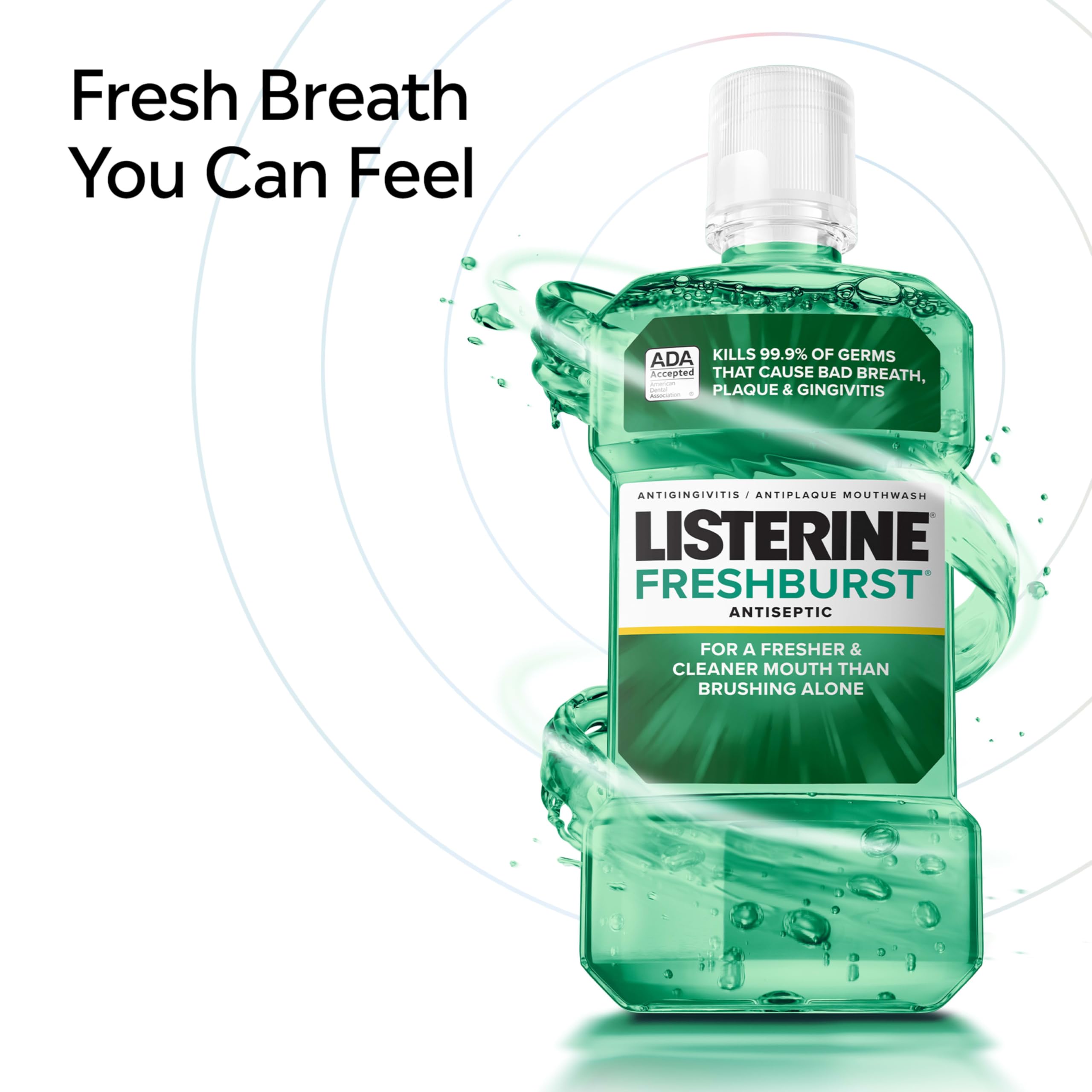 Listerine Freshburst Antiseptic Mouthwash, ADA Accepted Oral Rinse Kills 99.9% of Bad Breath Germs, Fights Plaque & Gingivitis, 24h Germ Protection, Spearmint, Adult Convenience Pack 2 x 1 L Bottles