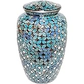 Extra Large Urn Glass Mosaic - up to 350 pounds - Hand Made Funeral Urn for Human Ashes - Hand Applied Individual Glass Tiles Create a one of a Kind Work of Art - Extra Large Size 13 inches in Height